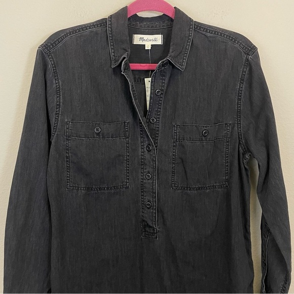 NWT Madewell Denim Popover Top Long Sleeve in Black Wash Size Small - Picture 8 of 14